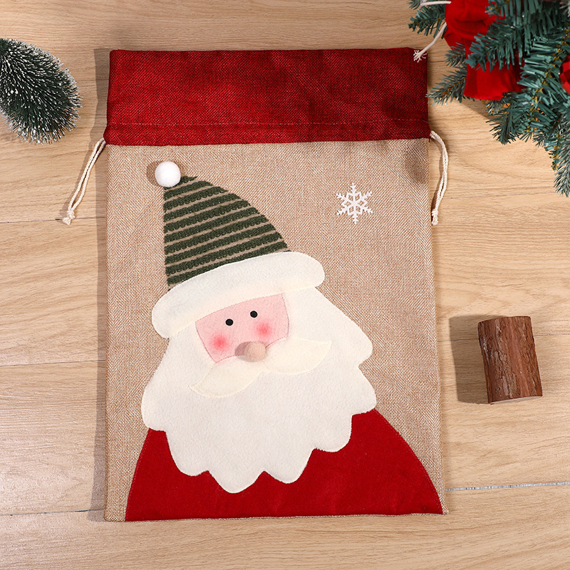 Cross-Border Christmas Snowman Drawstring Cloth Bag Elk Candy Packaging Bag Christmas Hanging Decoration Size Gift Bag