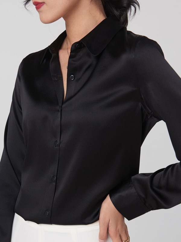 Mulberry Silk Silk Shirt Women's 2024 Spring and Autumn Business Wear Contrast Color Long Sleeves Shirt Commute Slim-Fit Square Collar Top Women Clothes