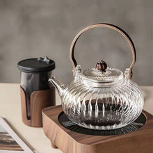 现货高硼硅玻璃茶壶围炉煮茶壶木把提梁玻璃泡茶煮茶壶家用茶壶