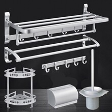 免打孔置物架浴室卫生间厕所毛巾架太空铝浴巾架洗手间收纳架套装