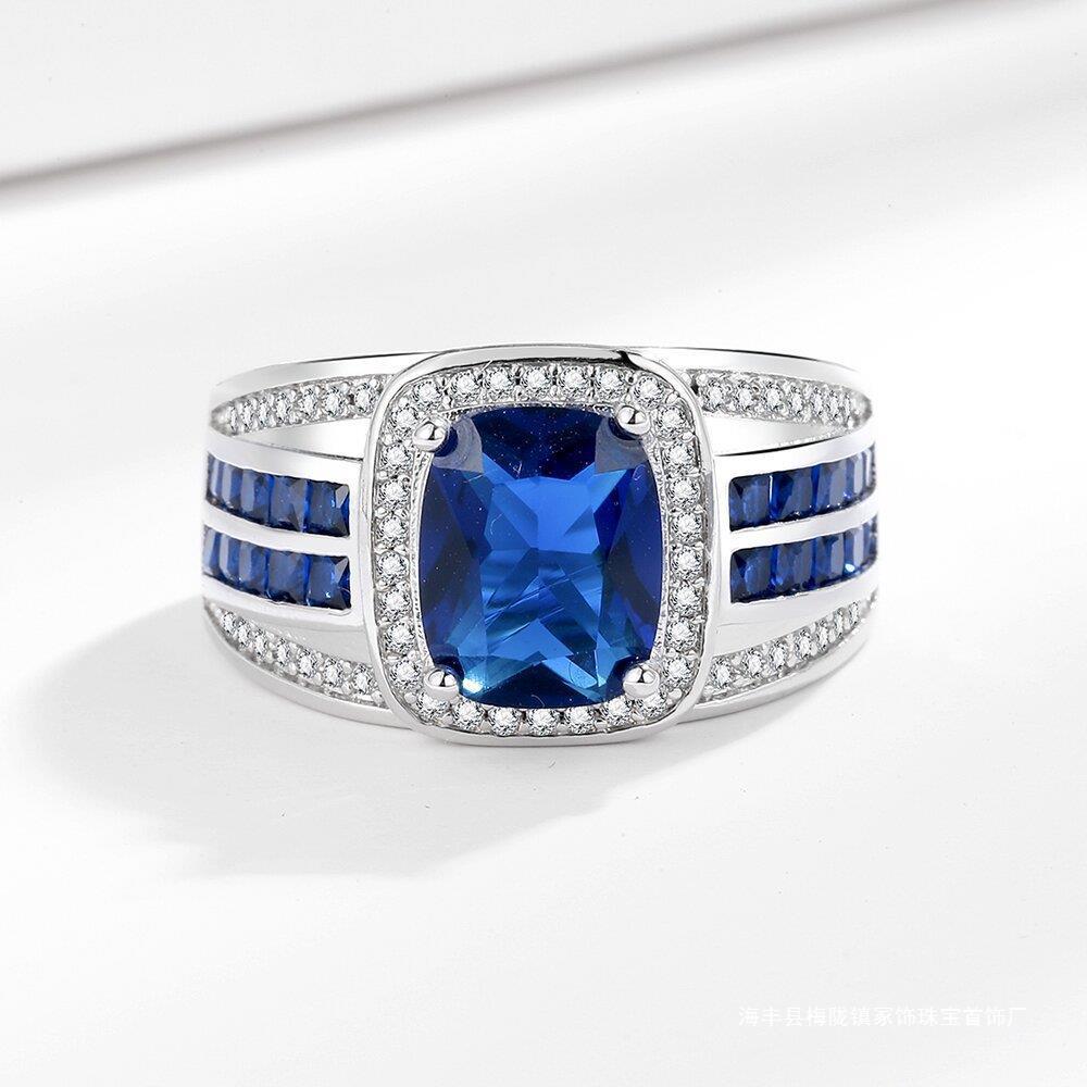 珠宝蓝尖晶仿真蓝宝石戒指男士满钻跨境指环欧美热销款戒指-阿里巴巴