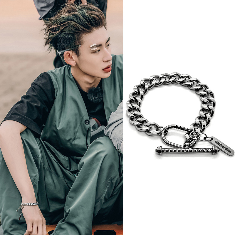 小鬼王琳凯同款复古钛钢古巴手链男女个性嘻哈时尚百搭国潮风情侣