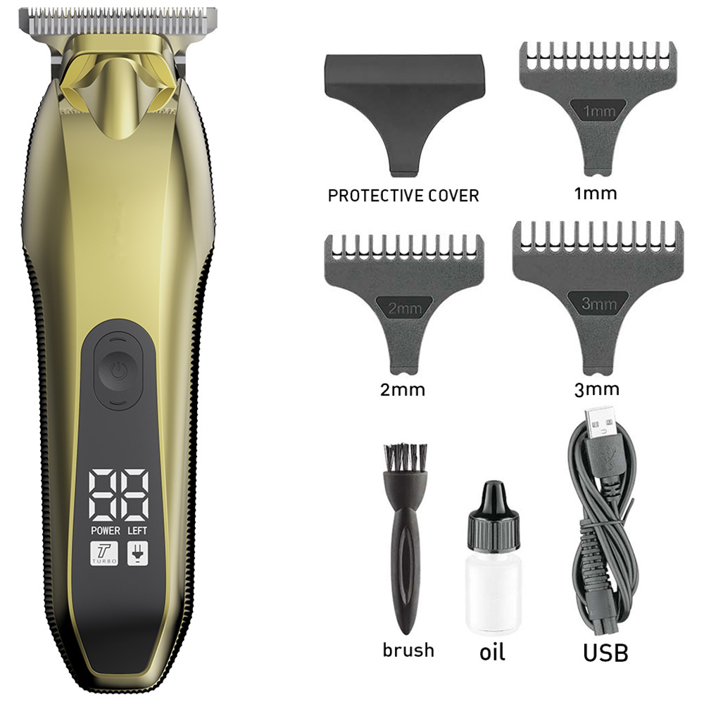 Exclusive for Cross-Border Digital Display Hair Clipper Retro Oil Head Engraving Electric Clipper Professional Hair Salon Rechargeable Electrical Hair Cutter Wholesale