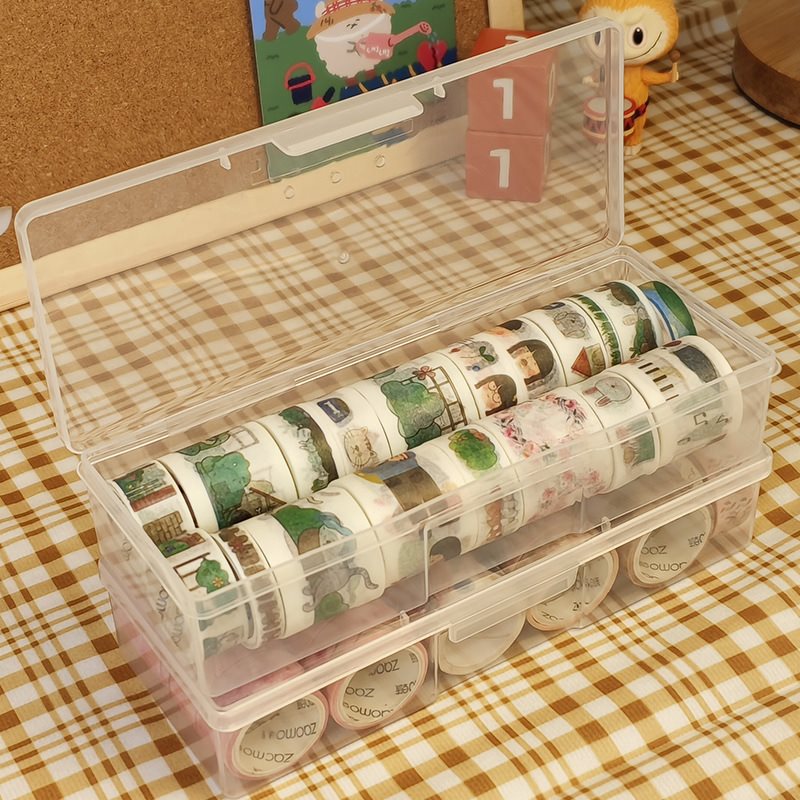 hi8r批发透明手账胶带胶卷桌面文具塑料收纳盒防尘带盖杂物小物件