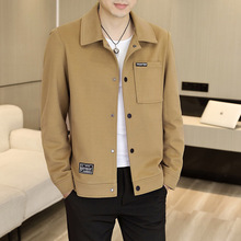 抖音款 韩版时尚单排扣翻领夹克男 秋季新款青年修身翻领长袖外套