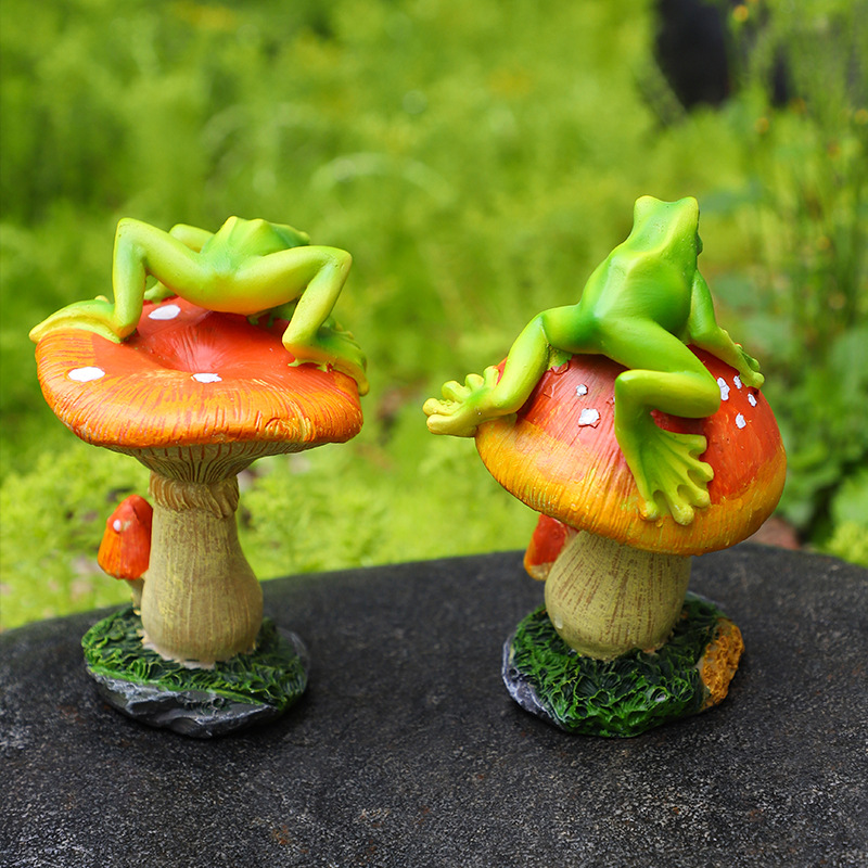 Cross-Border New Frog Mushroom Garden Resin Crafts Outdoor Garden Lawn Potted Landscape Furnishing Articles