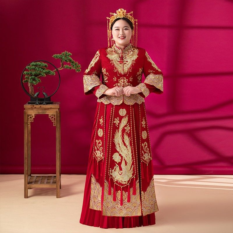 新娘结婚中式婚服大码新娘装秀禾服嫁衣新款200斤显瘦龙凤褂冬季