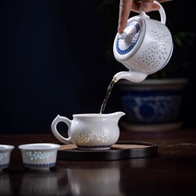 W1TR2024新款青花玲珑瓷茶具套装家用轻奢茶壶器中式礼