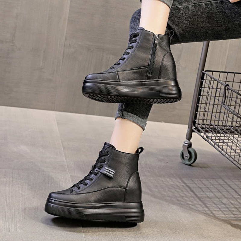 内增高女鞋厚底增高8cm真皮休闲运动鞋春天配阔腿裤穿的显高鞋子