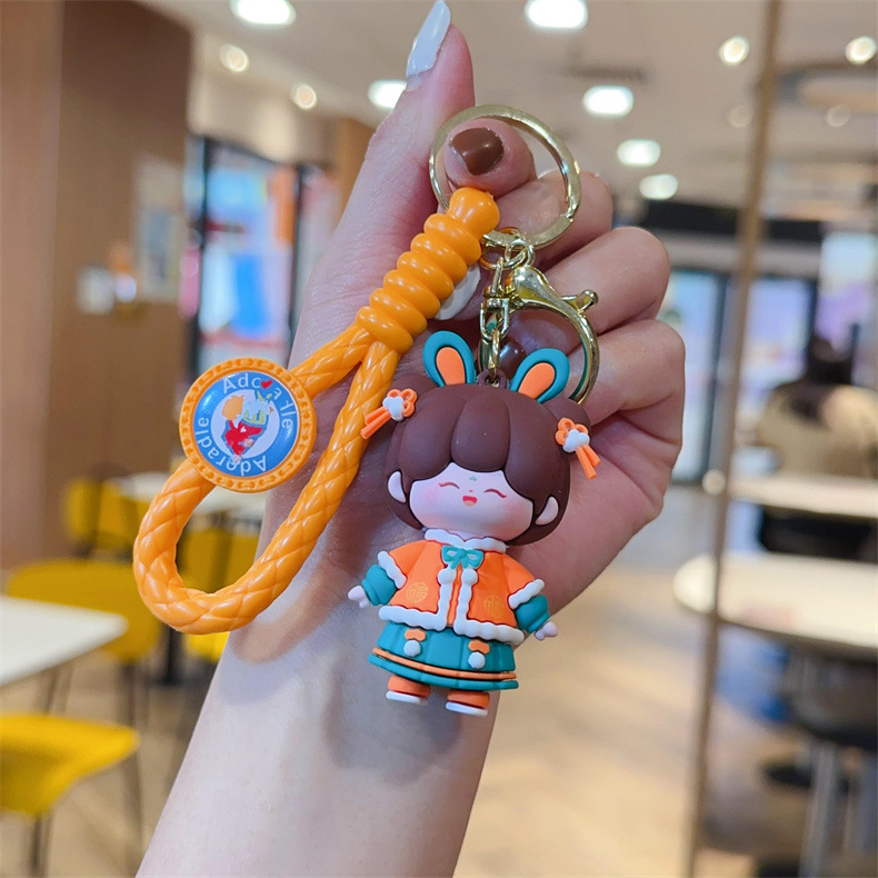 New Year National Fashion Chihuahua Keychain Cute Chinese Style Boys and Girls Pendant Pendant Ornaments for Couple Gift Wholesale