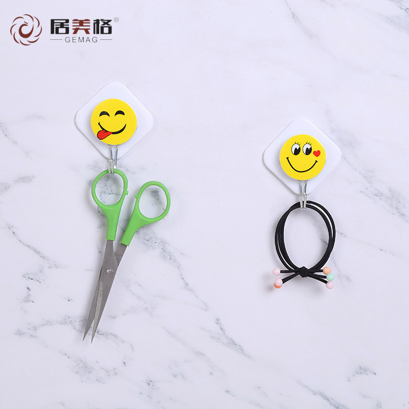 Customized Smiley Face Sticky Hook Wholesale Multi-Functional Simple Self-Adhesive Hook Kitchen Bathroom Door Nail-Free Hook