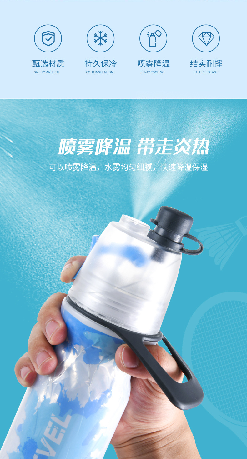 In Stock Wholesale 500ml Outdoor Mountain Bike Sports Kettle PE Double Layer Cold Insulation Spray Cup