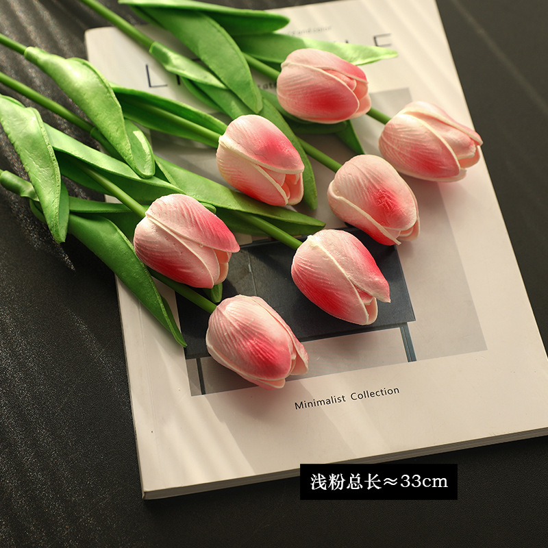 Cross-Border New Home Decoration Single Hand-Feel Pu Mini Tulip Artificial Flower Props Photography Fake Flower Wholesale