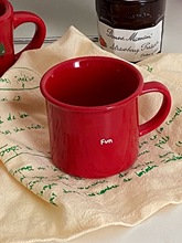 高颜值简约新年圣诞红复古fun字母陶瓷马克杯卡通咖啡杯送人礼物