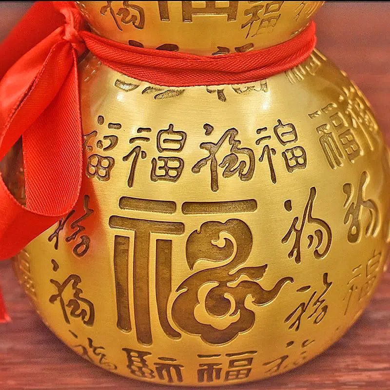 Brass Baifu Gourd Open Cover Hollow Opening Fu Character Large, Medium and Small Living Room Office Desk Surface Panel Crafts Ornaments