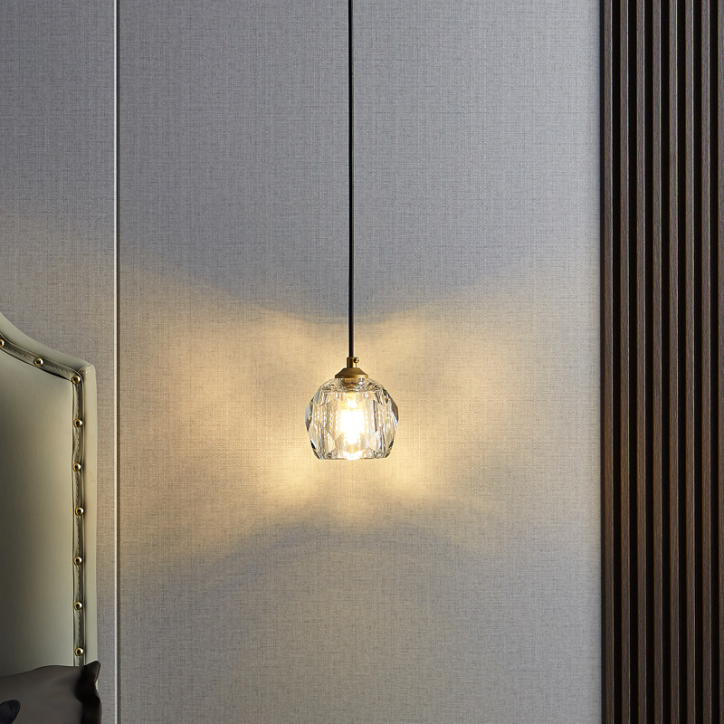 现代轻奢卧室书房床头小吊灯玄关吧台灯简约北欧单头吊线水晶灯具