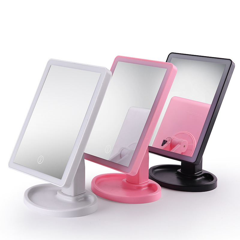 Square Four-Side European-Style Makeup Mirror Led Mirror with Light Touch Induction Luminous Charging Dressing Mirror Table Mirror Wholesale