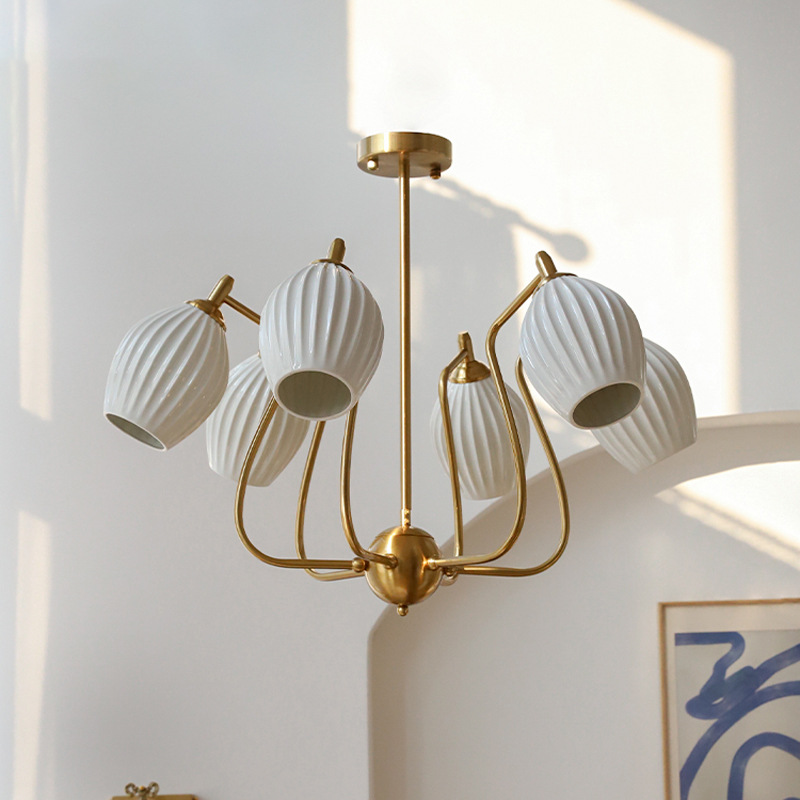 法式白玉骨瓷吊灯意式轻奢奶光陶瓷卧室餐厅灯全光谱中古款客厅灯