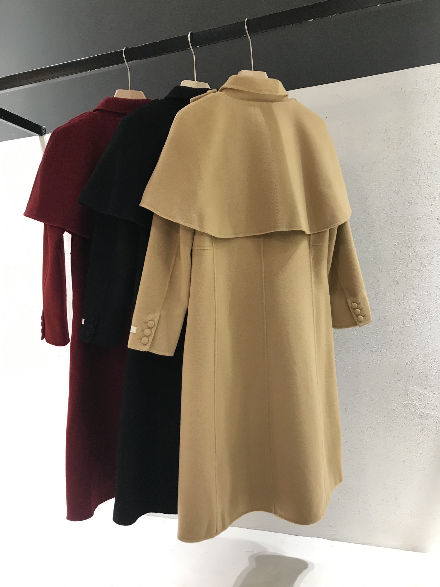 2020韩国东大门斗篷可拆卸包扣手缝羊绒大衣