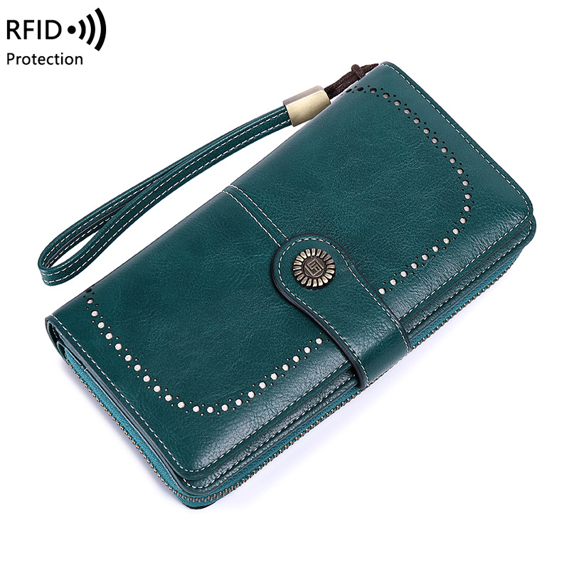 Cross-Border Hot Selling Rfid Anti-Magnetic Wallet Long Zipper Lady's Wallet Wallet European and American New Large-Capacity Handbag