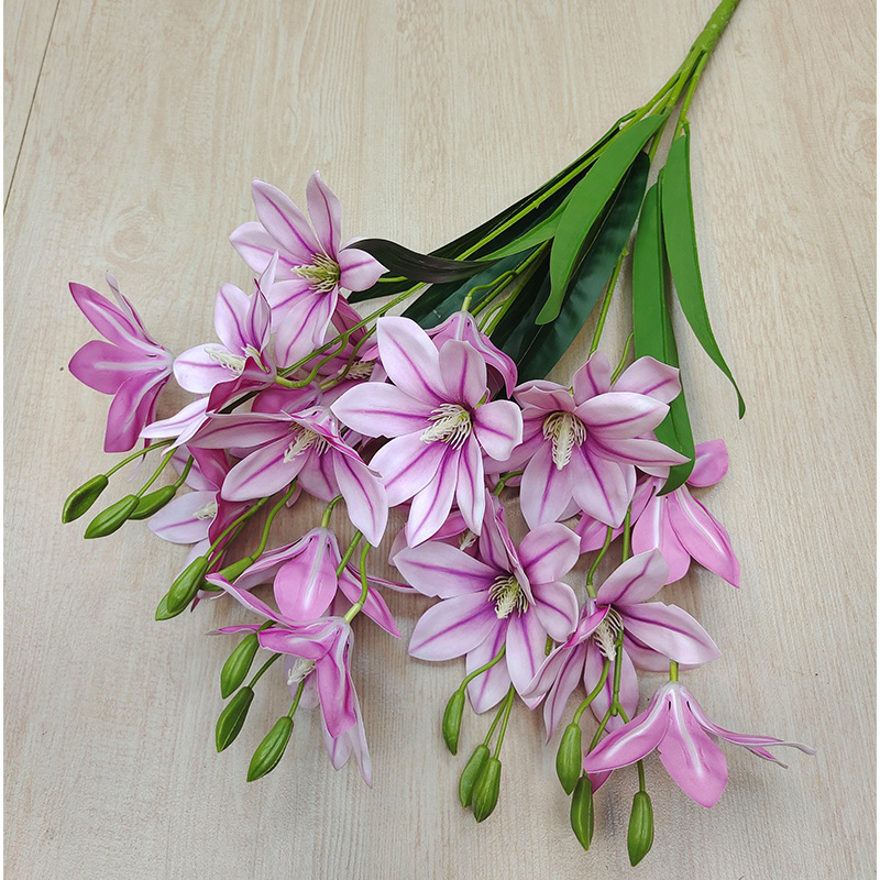 Cross-Border 3d Moist Feeling Artificial Flower Orchid Handle Bunch of 6 Millennium Magnolia Home Decoration Wedding Flowers Fake Flowers