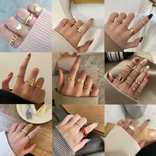 Korean Vintage Gold Pearl Knuckle Rings Set For Women戒指女