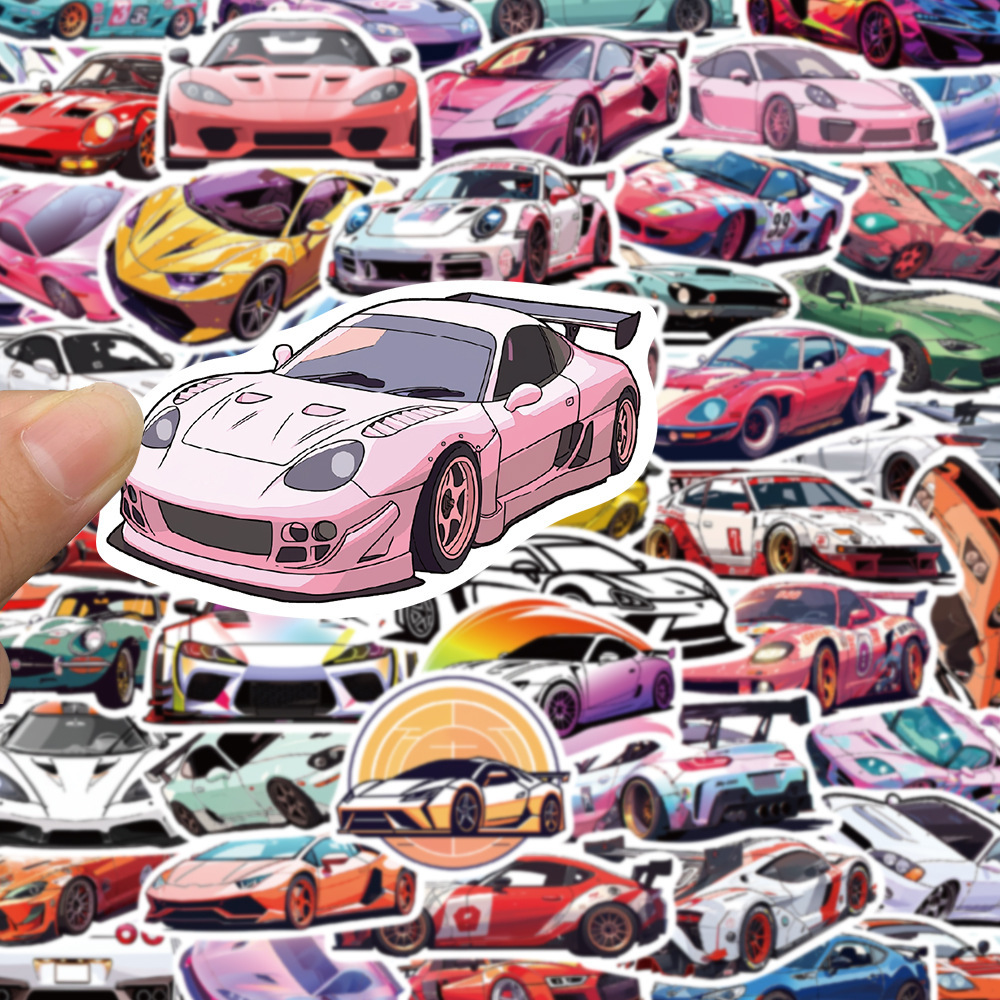 50张卡通跑车jdm赛车贴纸行李箱手机壳贴画 racing car stickers