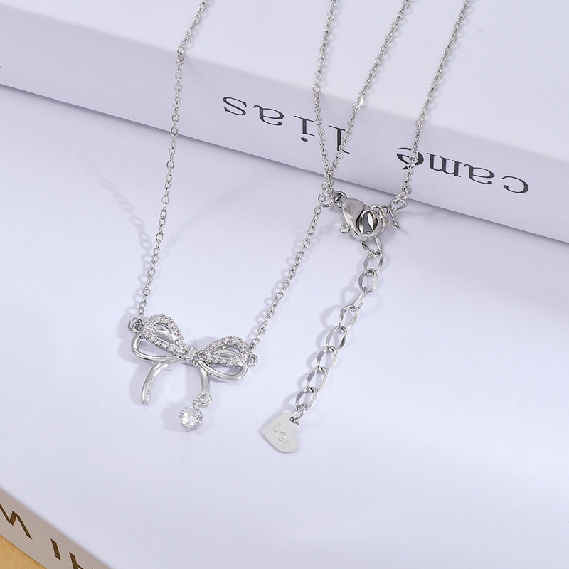 Real Gold Electroplated Micro Inlaid Zircon Temperament Clavicle Chain Female Niche Design Bow Necklace Internet Celebrity Live Broadcast Necklace