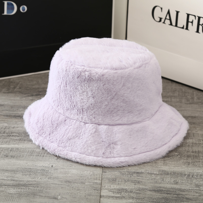 Autumn and Winter New British Curling Soft Plush Bucket Hat Women Thickened Warm Leisure Japanese Solid Color Retro Billycock