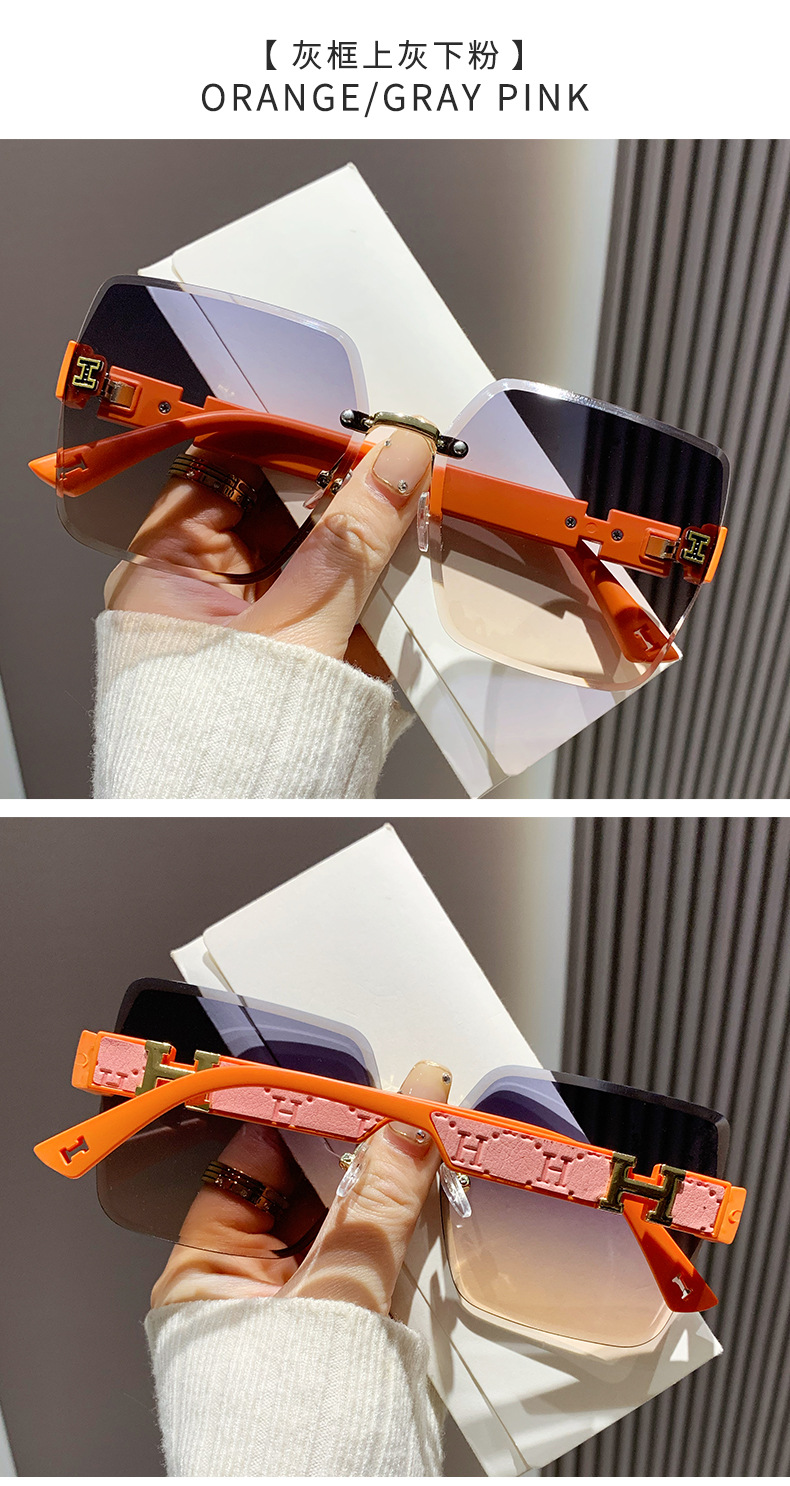 2023 New Trimmed Frameless Two-Color Women's Driving Square Frame Sunglasses Fashion Trend Douyin Online Influencer Sunglasses Square