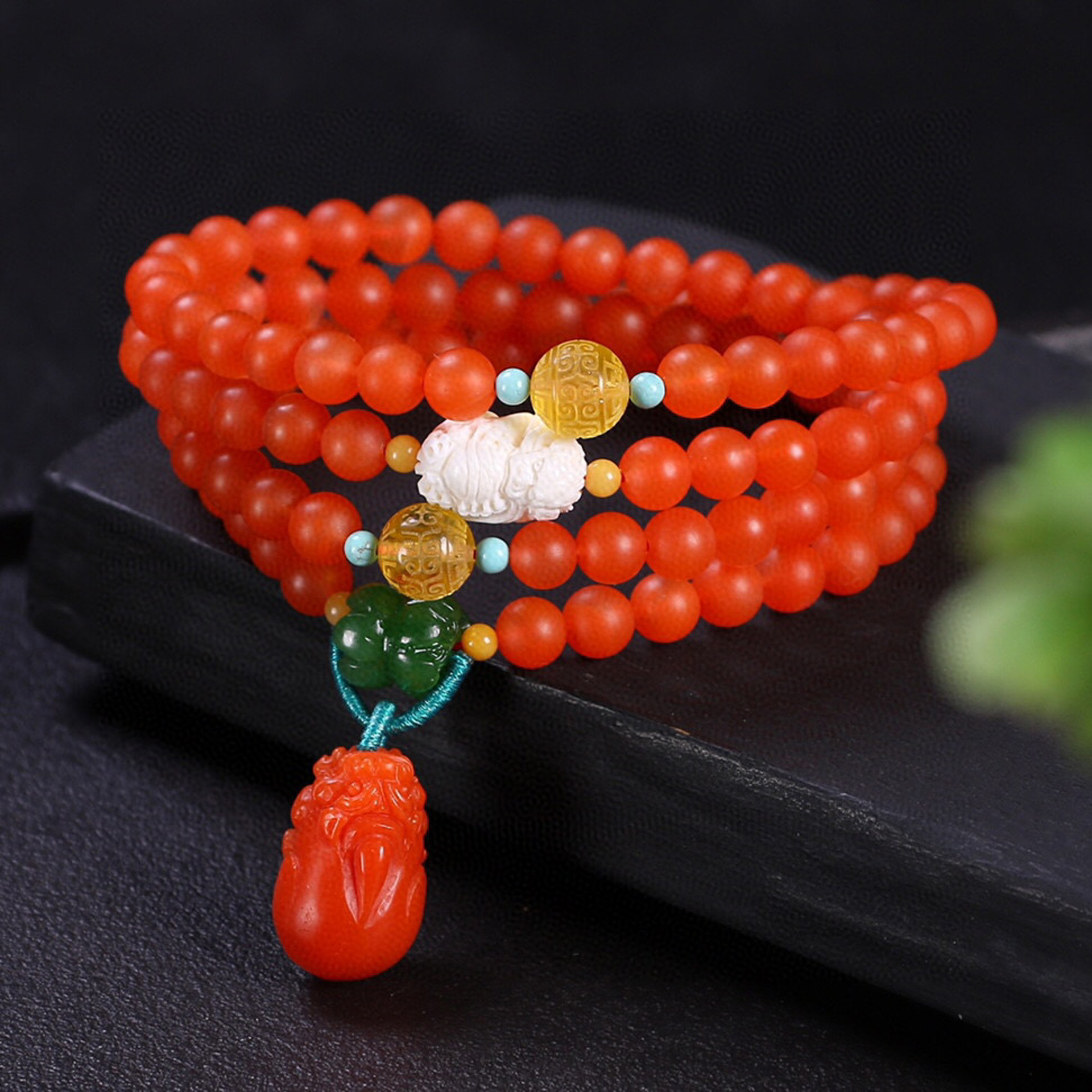 沁洛天然原矿保山南红佛珠手链108颗6.