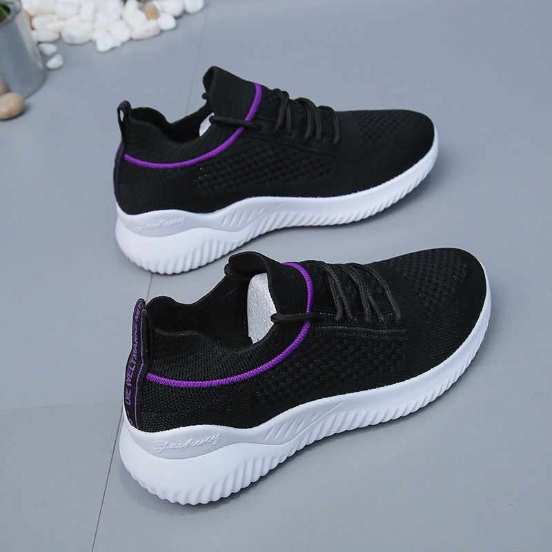 White Shoes Women's Shoes 2023 New Fly Woven Mesh Korean Style Travel Driving Leisure Sports Lace-up Internet Hot Sneakers