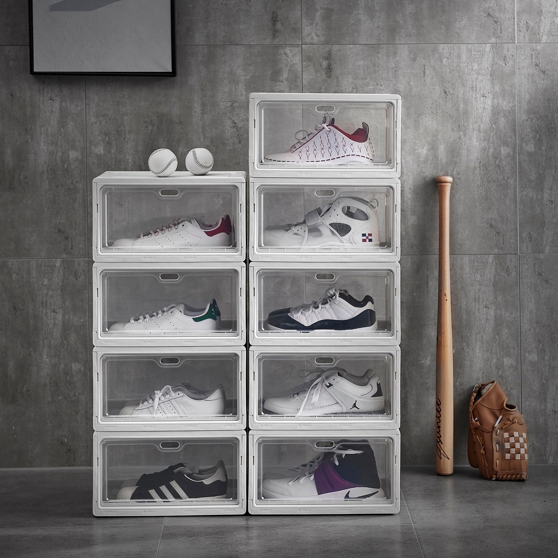 新款折叠加大加厚aj鞋盒透明塑料鞋子收纳盒网红鞋墙鞋架收藏鞋柜