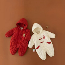 冬装新款婴儿连体服男女宝宝新年外出哈衣加绒加厚拜年服0168A005