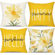 跨境夏季植物花卉图案抱枕套 黄色花卉家居装饰靠垫枕套批发