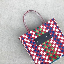 韩版手工PVC菜篮子ins超火彩色大容量编织包网红款编织篮子手提包