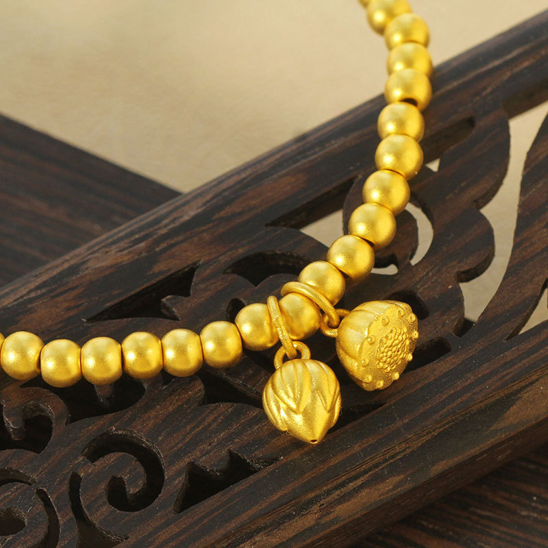 黄金莲子莲心两世欢手链 3d硬金足金999荷花莲子吊坠女黄金手串