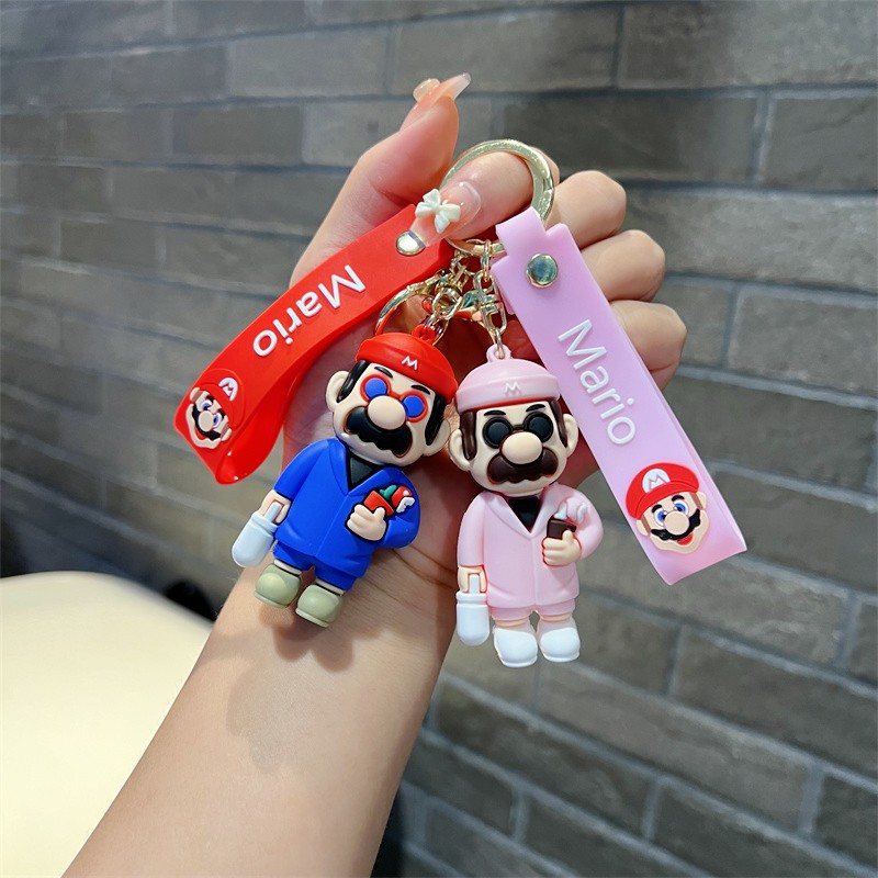 Creative Cartoon Agent Mario Keychain Cute Office Worker Mario Key Chain Men and Women Handbag Pendant