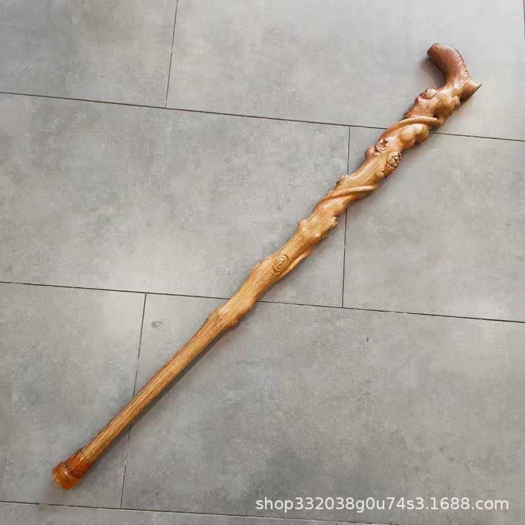 老人实木拐杖非洲鸡翅木黑檀木根雕拐杖雕刻寿桃老人拐杖红木手杖