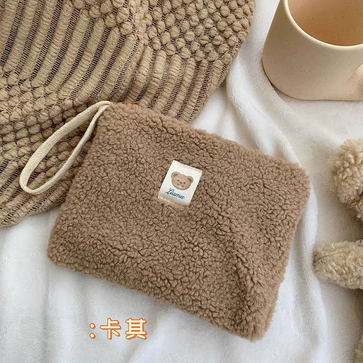 INS Style Portable Plush Cosmetic Bag Large Capacity Online Influencer Cute Bear Icon Travel Cosmetics Storage Bag for Women