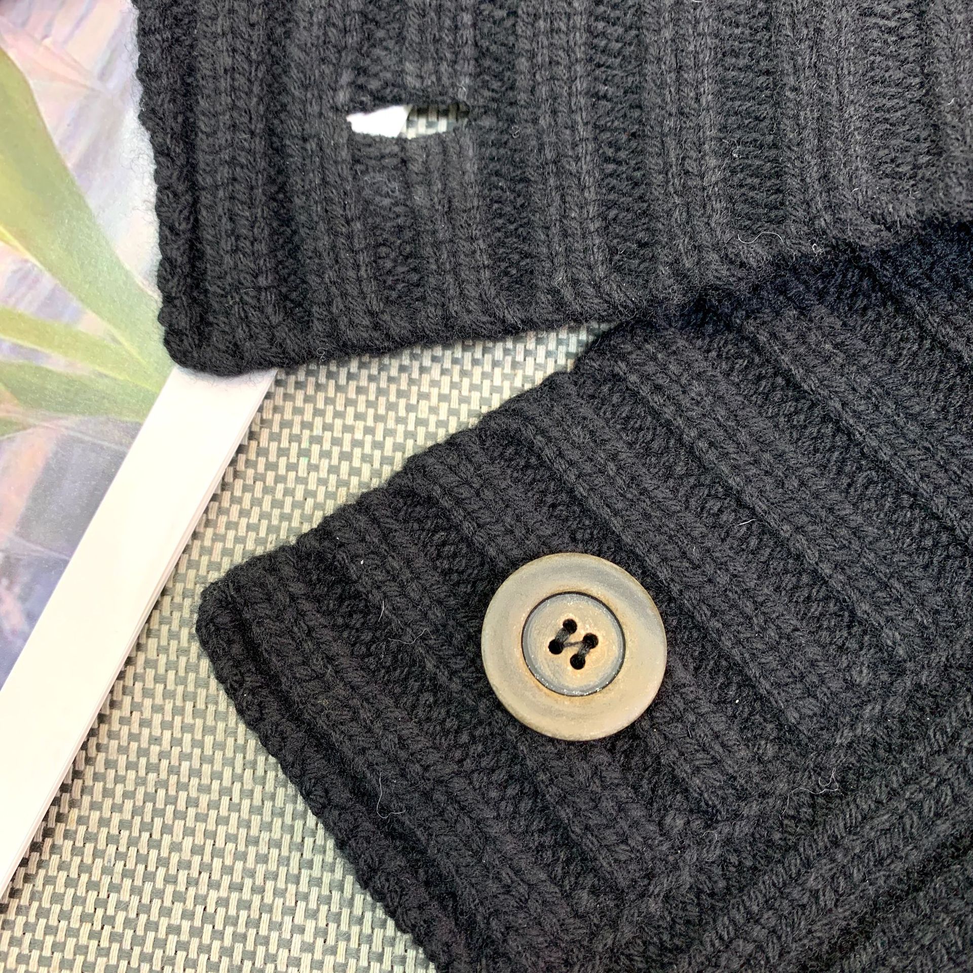 现货ee一件黑色毛衣 全羊毛粗织开衫女秋冬新款外穿百搭针织上衣