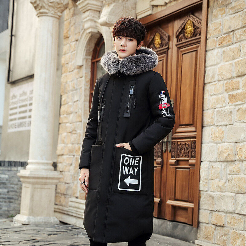 一件代发青年男新款羽绒服中长款加厚保暖外套帅哥连帽羽绒服棉服