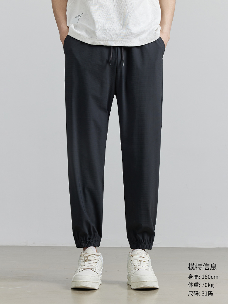 woog2005男士深灰色休闲束脚长裤子2024春秋季新款收口直筒裤
