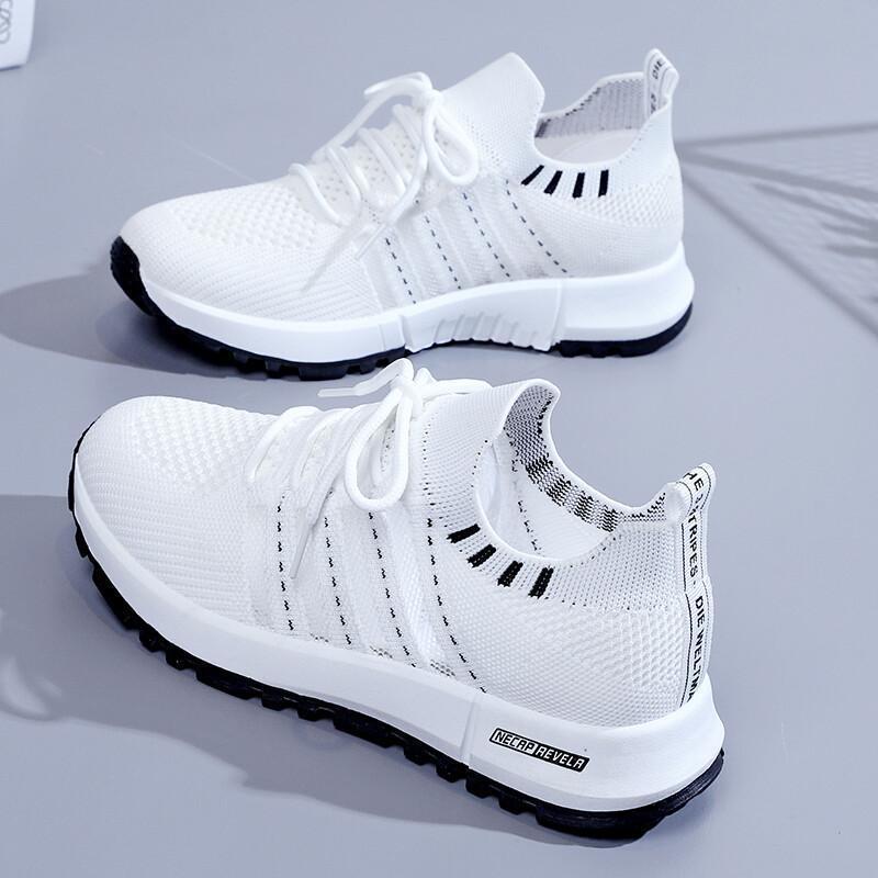 Cross-Border New Arrival Summer Women's Shoes Fashion Casual Shoes Women's Fly-Knit Sneakers Women's White Shoes Lightweight Student Shoes