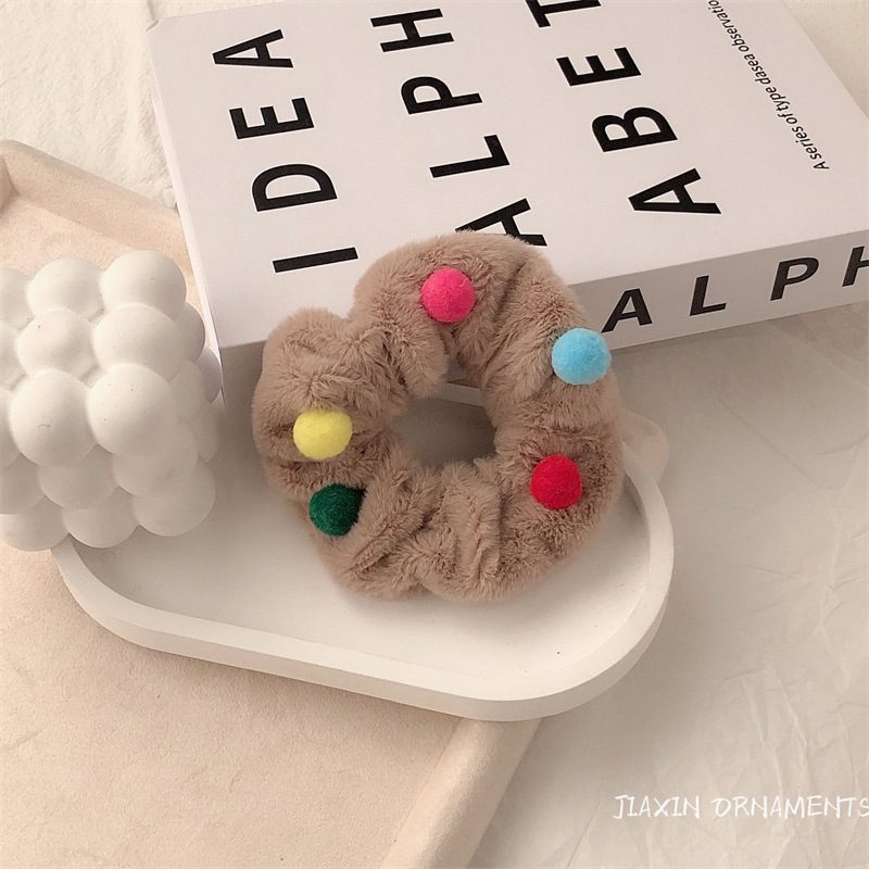 Korean Style Autumn and Winter Plush Headband Colorful Small Hair Ball Large Intestine Hair Ring Sweet All-Matching Cute Bun Girl Headdress