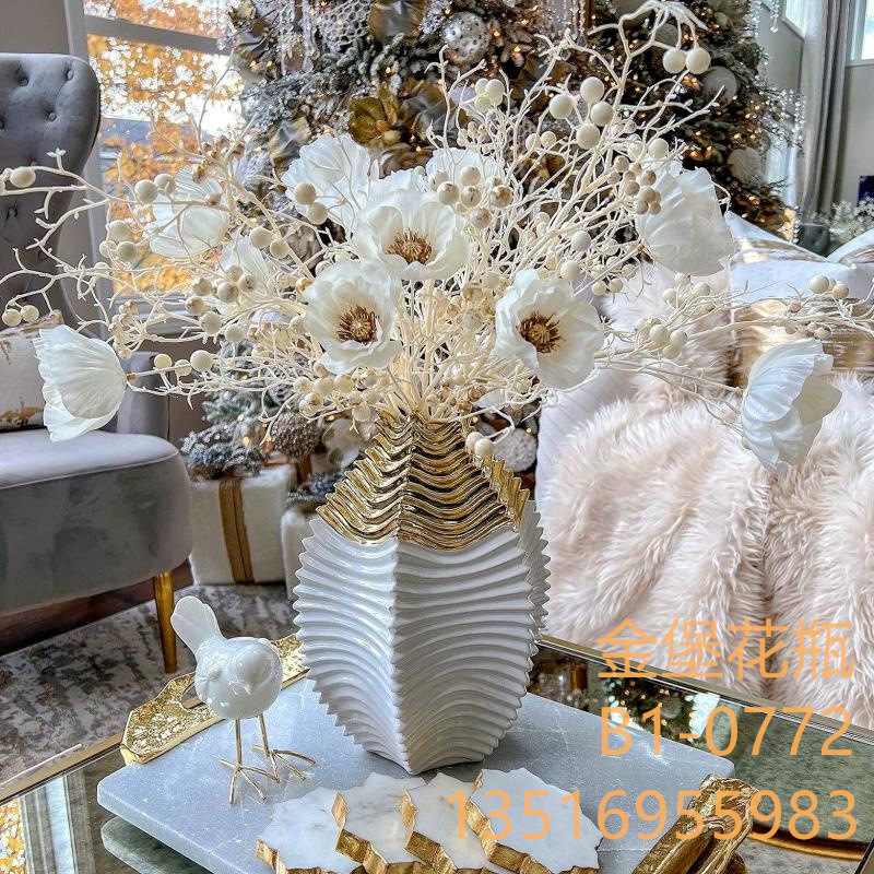 Light Luxury Electroplated Gold Silver Ceramic Vase Modern Decoration Decoration Hotel Hallway Flower Shop Vase Home Decoration