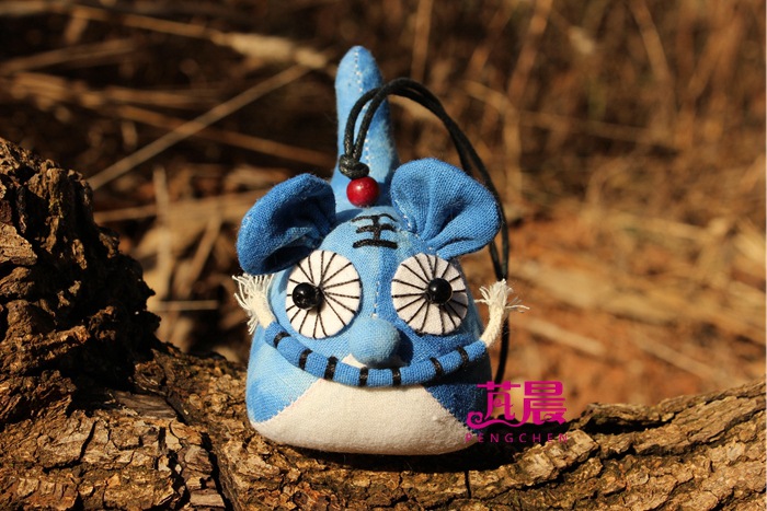 蓝染饰品蓝染布艺动物 扎染布制作小老虎挂件(小号)