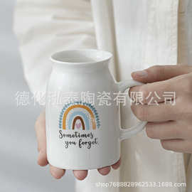 跨境陶瓷牛奶杯花插节日纪念日个性化花插亚马逊陶瓷花瓶可印logo