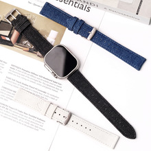适用iwatch苹果手表表带applewatch小众牛仔布真皮带华为手表表带