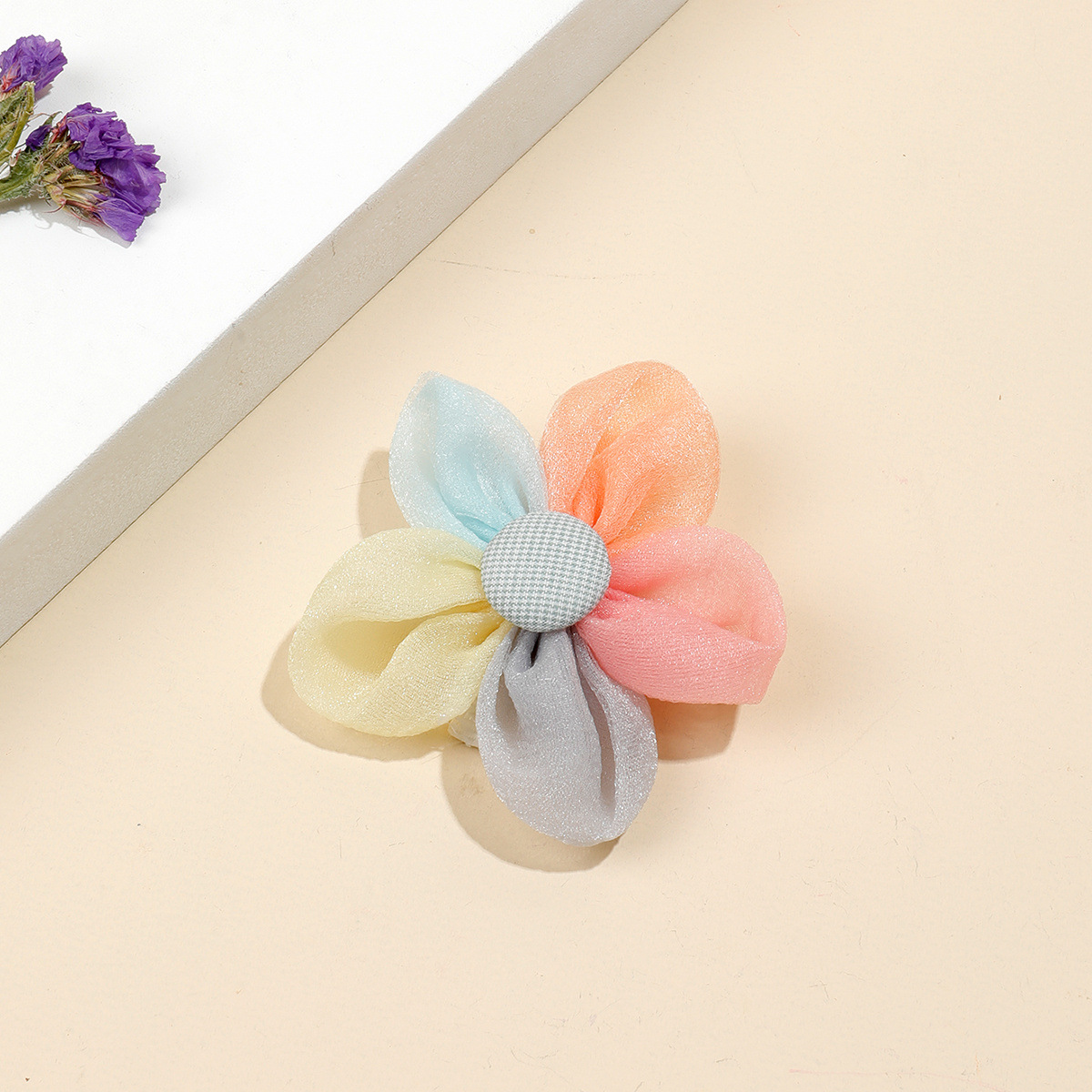 韩国儿童发夹卡花瓣小花头饰花朵格纹全包棉夹小女孩夹子公主发饰